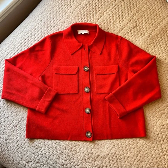 NWOT Sezane Betty Merino Wool Cardigan in Coral Red, Medium - Picture 1 of 7